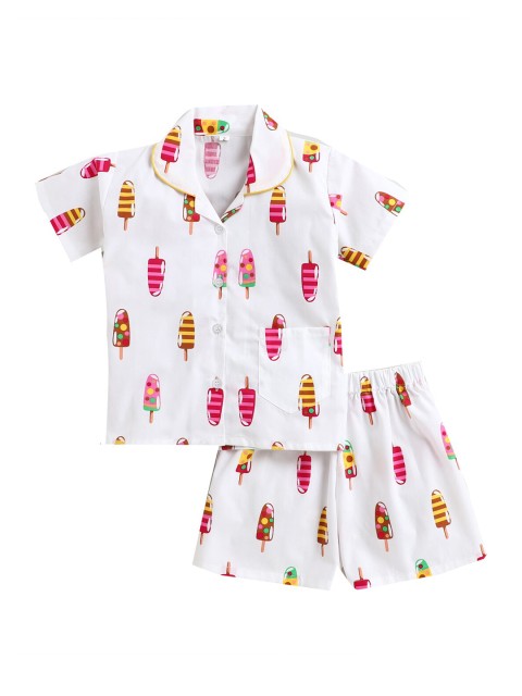 

The Magic Wand Girls White & Pink Abstract Pure Cotton Shirt with Shorts