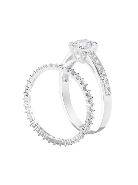 

SWAROVSKI Set Of 2 Rhodium-Plated Silver-Toned White Crystal-Studded Finger Rings