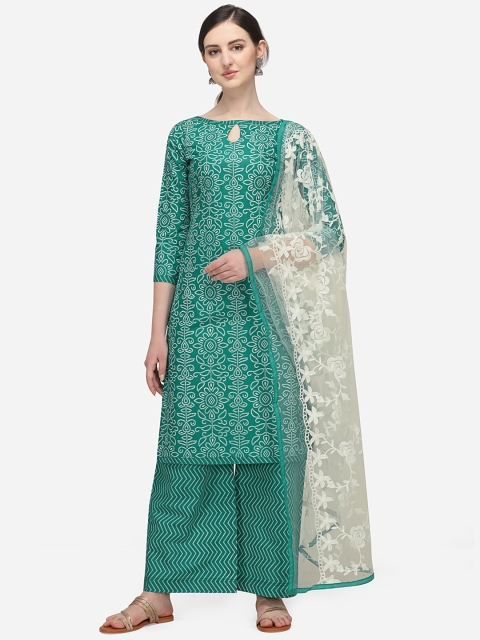 

Ethnic Junction Green & White Printed Unstitched Dress Material