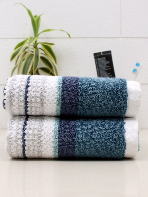 

AVI Living Unisex Set Of 2 Blue & White Madison Textured 650 GSM Cotton Hand Towels