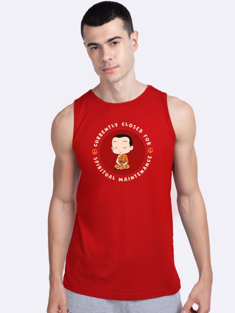

Bewakoof Men Red & Pink Printed Pure Cotton Basic Innerwear Vests