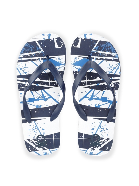 

United Colors of Benetton Men White & Navy Blue Printed Thong Flip-Flops