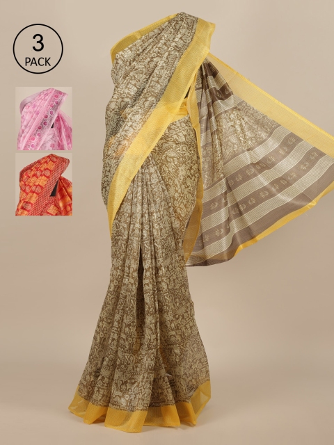 

Pothys Pack of 3 Brown Printed Saree