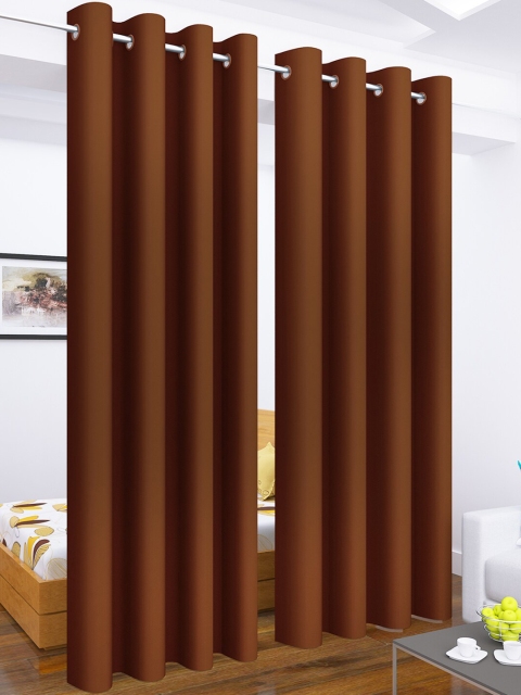 

Story@Home Faux Silk Solid Solid 300GSM Brown Room Darkening Blackout Long Door Curtain - Set of 2