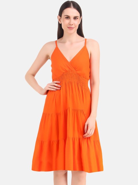 

Aawari Orange A-Line Smocked Dress