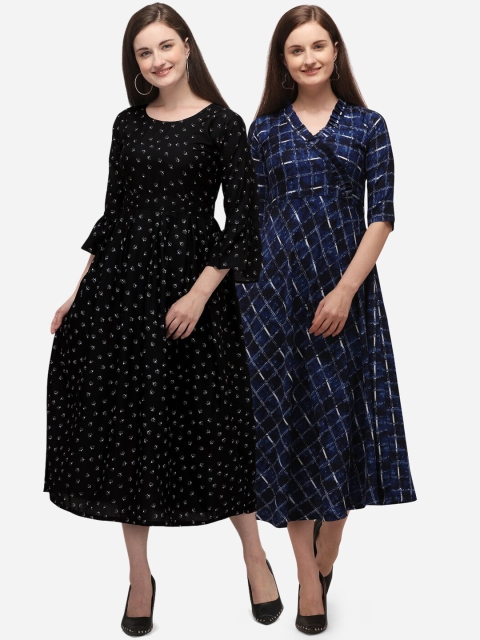 

SAADHVI Pack of 2 Multi-colored Printed Crepe Midi Dress