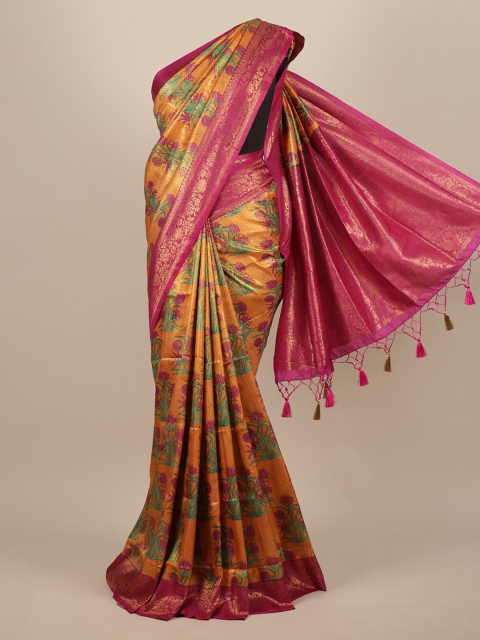 

Pothys Mustard Yellow & Pink Woven Design Zari Jute Silk Saree