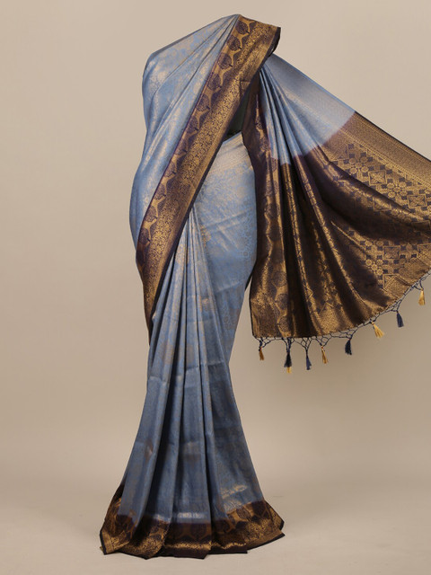 

Pothys Blue & Gold-Toned Woven Design Zari Jute Silk Saree