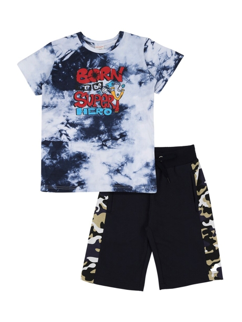

RAINE AND JAINE Boys White & Navy Blue Dyed T-shirt with Shorts