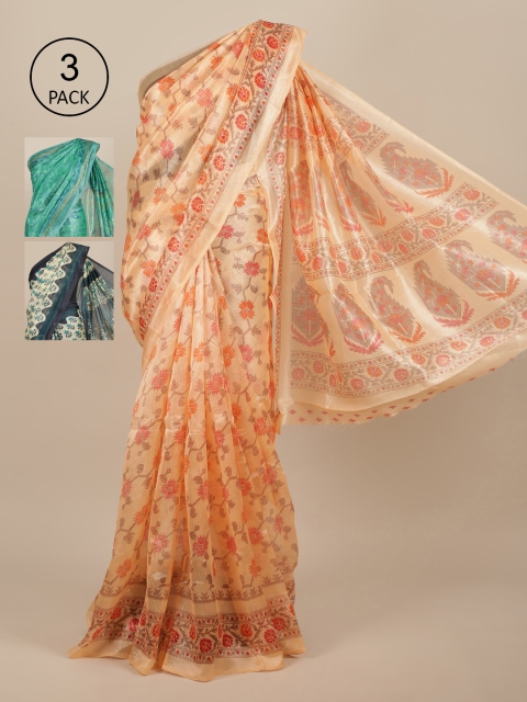 

Pothys Pack of 3 Checked Saree, Peach