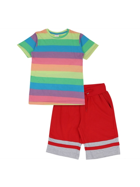 

RAINE AND JAINE Boys Green & Red Striped T-shirt with Shorts