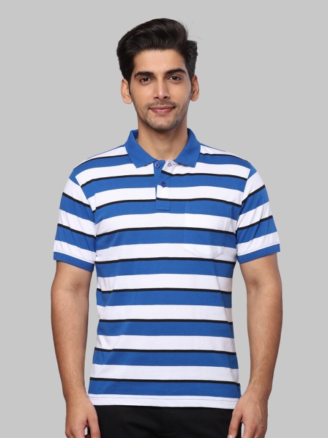 

Next Look Men Blue & White Striped Polo Collar T-shirt
