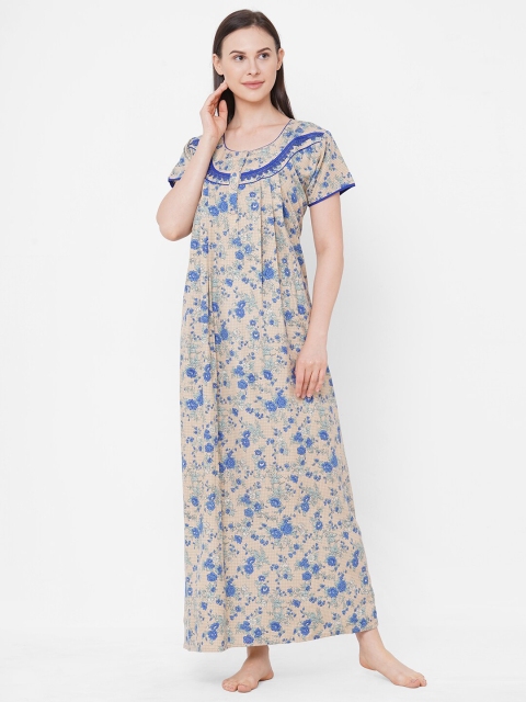 

Sweet Dreams Cream-Coloured & Blue Printed Nightdress