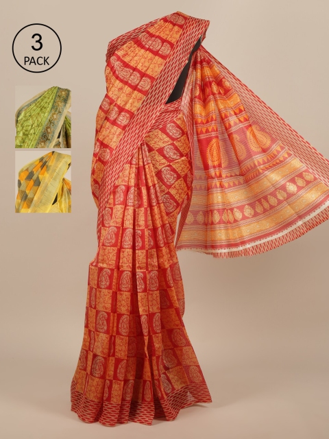 

Pothys Pack of 3 Woven Design Saree, Peach
