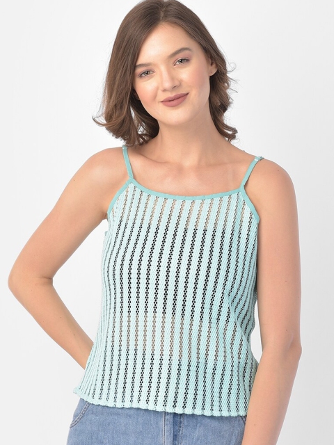 

Eavan Sea Green Striped Lace Regular Top