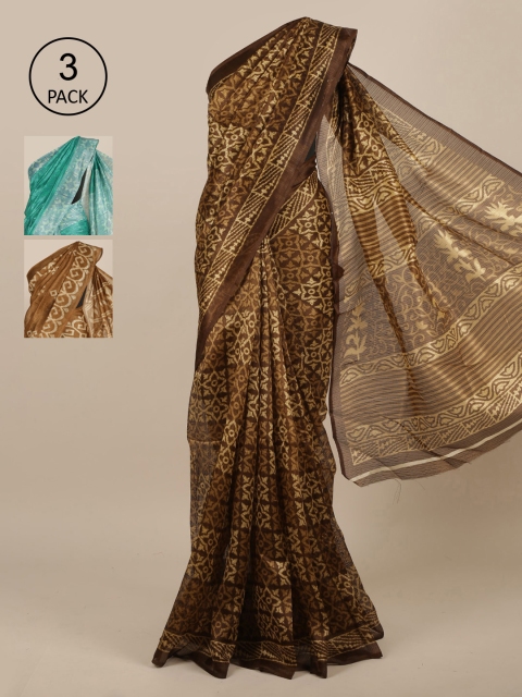

Pothys Pack of 3 Printed Jute Silk Saree, Brown