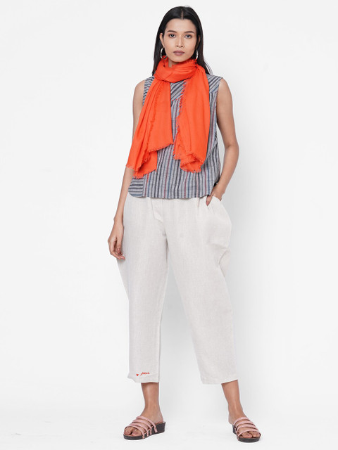 

ZOLA Women Grey & White Striped Top with Trousers & Scarf