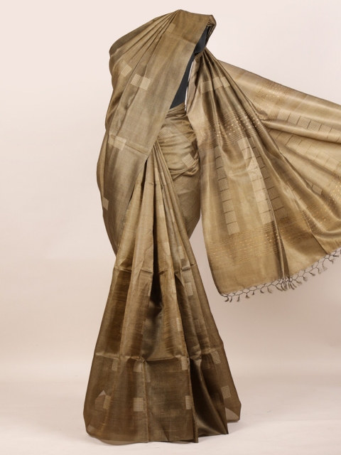 

Pothys Brown Pure Silk Tussar Saree