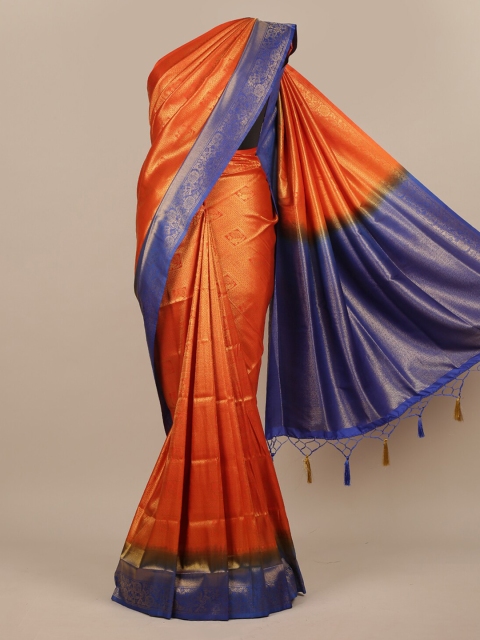 

Pothys Orange Ethnic Motifs Zari Jute Silk Saree