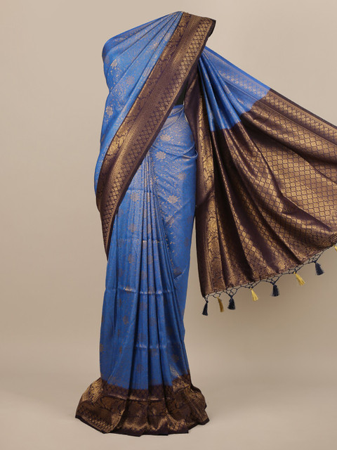 

Pothys Blue Woven Design Zardozi Jute Silk Saree NA