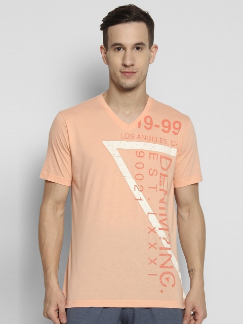 

NEVA Men Peach-Coloured Printed V-Neck T-shirt