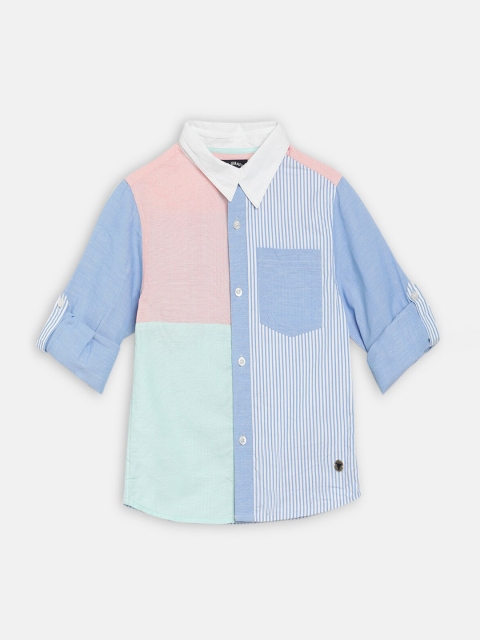 

Blue Giraffe Boys Multicoloured Regular Fit Colourblocked Cotton Casual Shirt, Multi