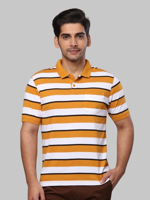 Next Look Men Yellow & White Striped Polo Collar T-shirt