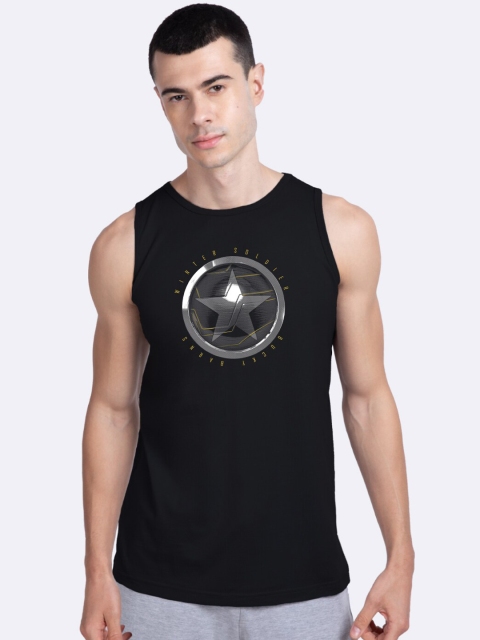 

Bewakoof Men Black & GreyWinter Soldier Sigil Printed Pure Cotton Innerwear Vest