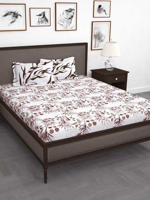 

Story@home White & Brown Floral 186 TC Cotton 1 King Bedsheet with 2 Pillow Covers