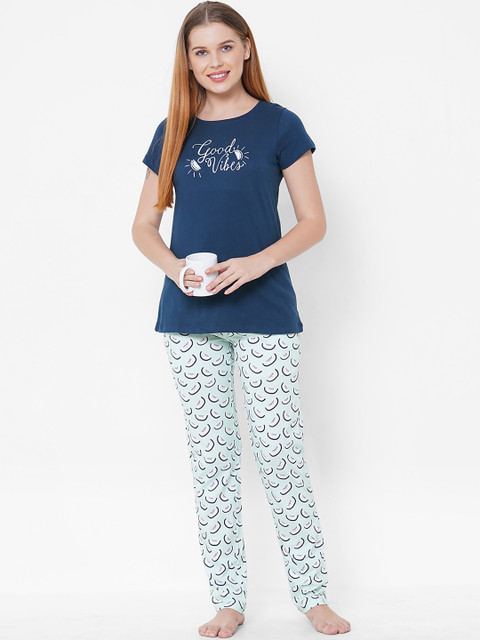 

Sweet Dreams Women Blue & White Printed Night Suit