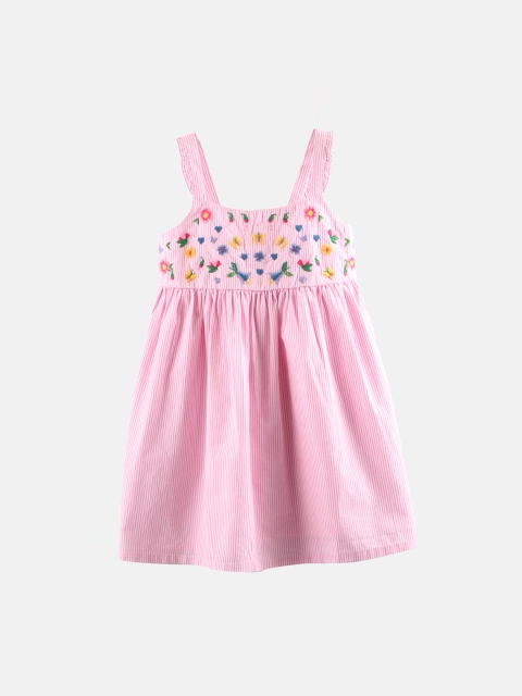 

Beebay Pink & White Striped A-Line Dress With Embroidery