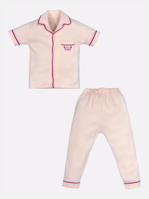 

BABY GO Girls Peach-Coloured Printed Night Suit