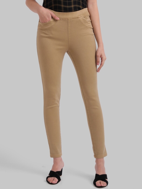 Parx Women Khaki Regular Fit Solid Denim Crop Jeggings