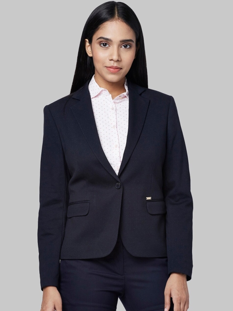 

Park Avenue Woman Navy Blue Printed Single-Breasted Formal Blazer