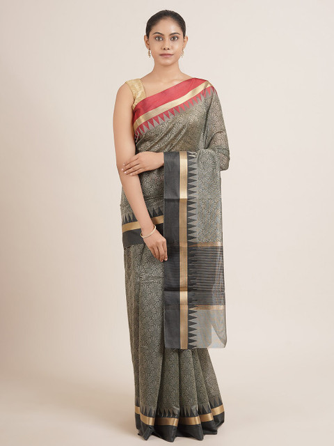 

Pothys Grey Ethnic Motifs Chanderi Cotton Saree