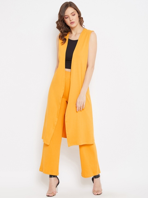 

THE SILHOUETTE STORE Women Mustard Yellow Solid Coat with Trousers