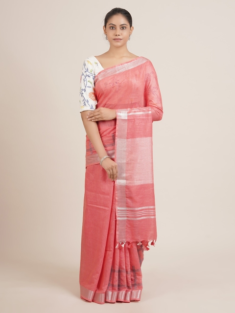 

Pothys Peach-Coloured Woven Design Linen Blend Saree