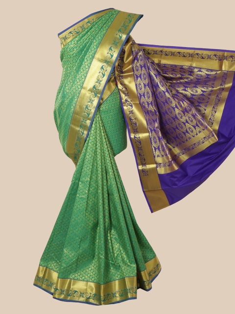 

Pothys Green & Gold-Toned Ethnic Motifs Zari Pure Silk Kanjeevaram Saree