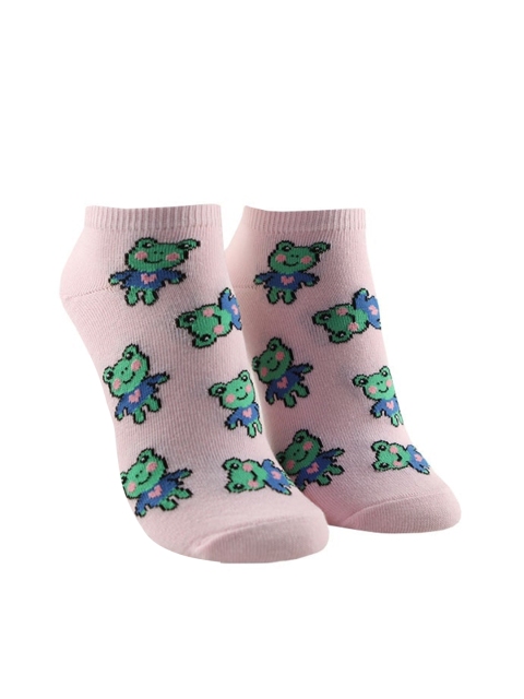 

FOREVER 21 Women Pink & Green Frog Print Ankle-Length Socks