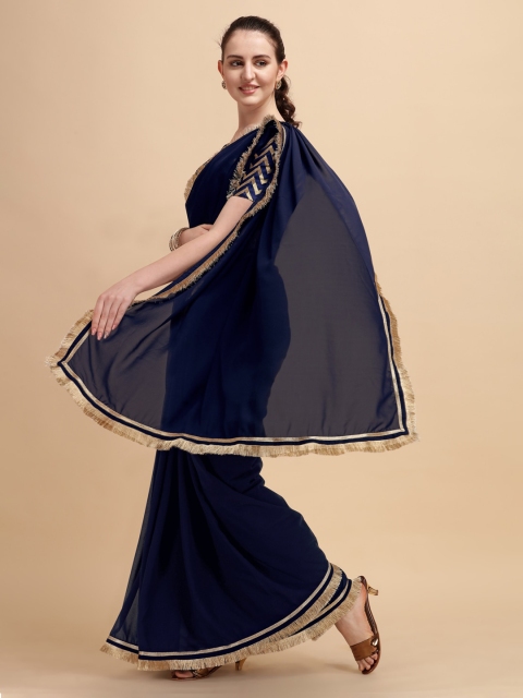 

Sangria Navy Blue Solid Saree