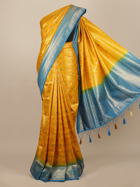 

Pothys Yellow Woven Design Jute Silk Saree