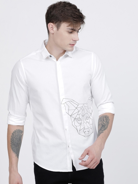 

The Indian Garage Co Men White Slim Fit Printed Casual Shirt