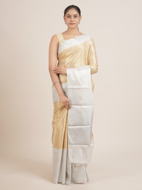 

Pothys Gold-Toned & Silver-Toned Ethnic Motifs Zari Tissue Saree