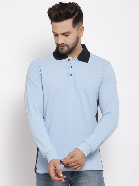 

Kalt Men Blue Solid Polo Collar T-shirt
