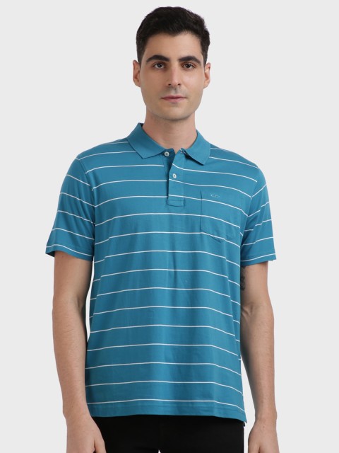 

ColorPlus Men Blue Striped Polo Collar T-shirt