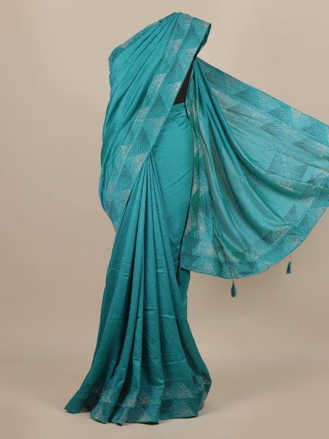 

Pothys Blue & Off White Beads and Stones Jute Silk Saree