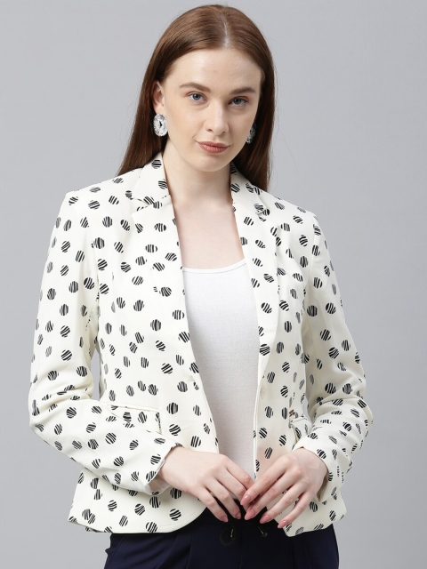 

Park Avenue Woman White & Black Printed Single-Breasted Blazer