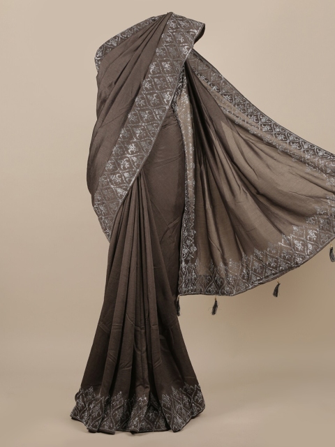

Pothys Grey Sequinned Jute Silk Saree