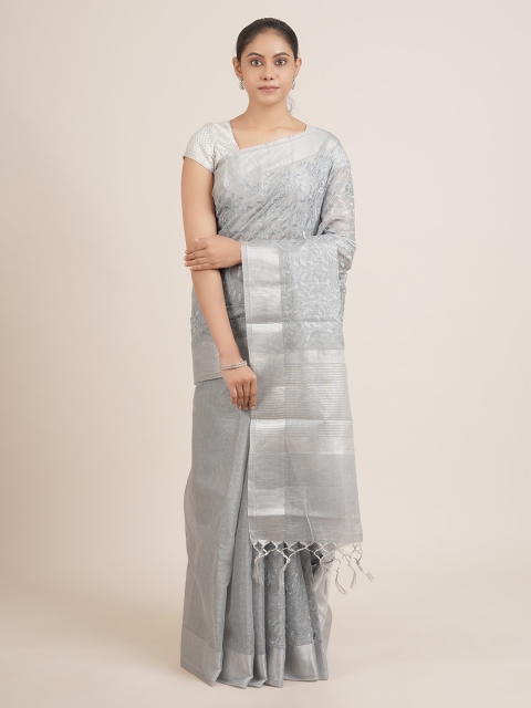 

Pothys Grey Floral Zari Tissue Saree