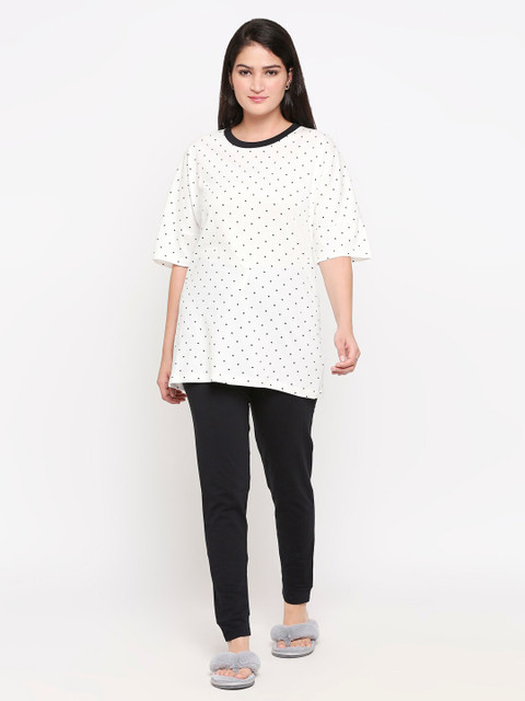 

XIN Women White & Black Printed Night suit